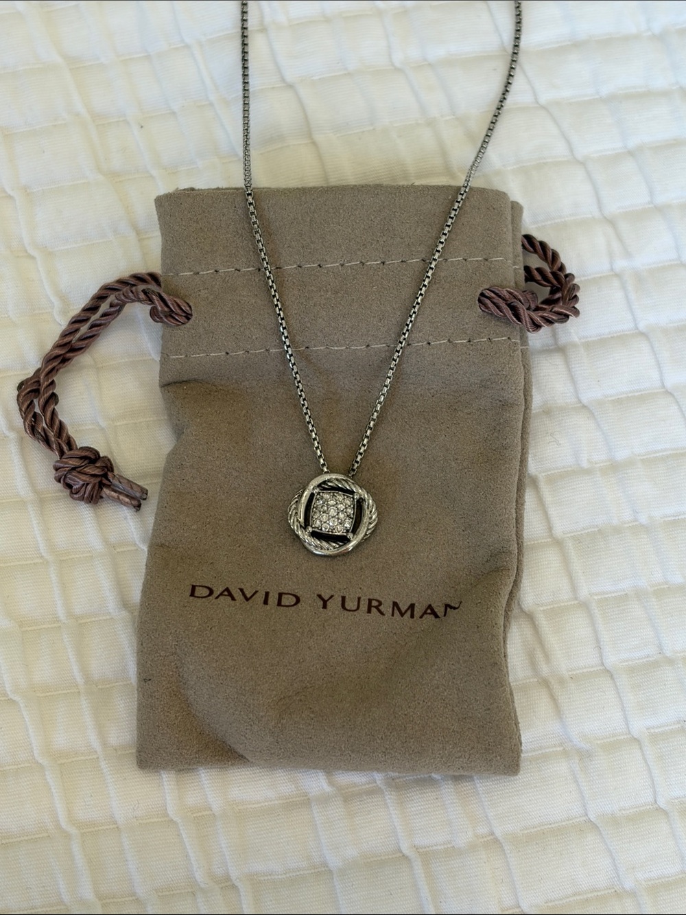 David Yurman Silver Diamond Cable-Style Pendant Necklace - Silver